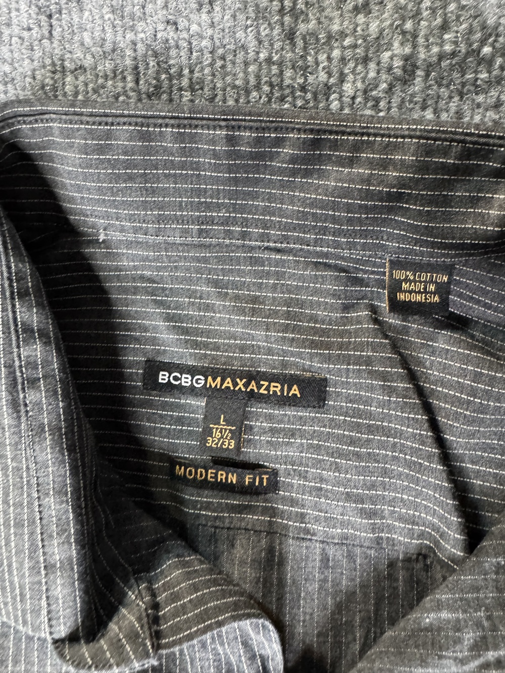 BCBGMAXAZRIA Shirt Mens L Gray Pinstripe Long Sleeve Button Up Modern Fit - Picture 6 of 14